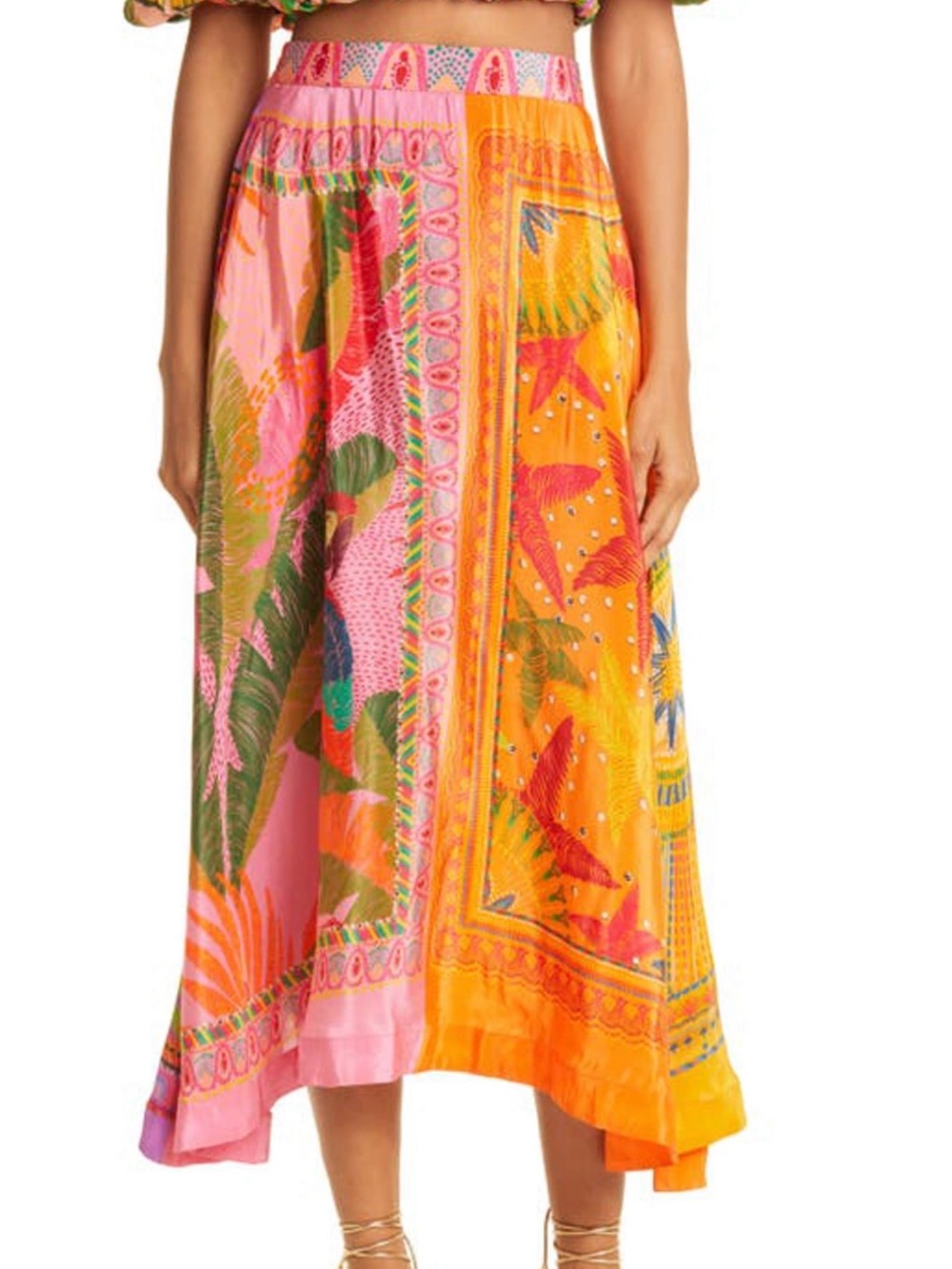 FARM Rio “Mixed Scarves”. Tropical Midi Skirt, NWT, Size Small